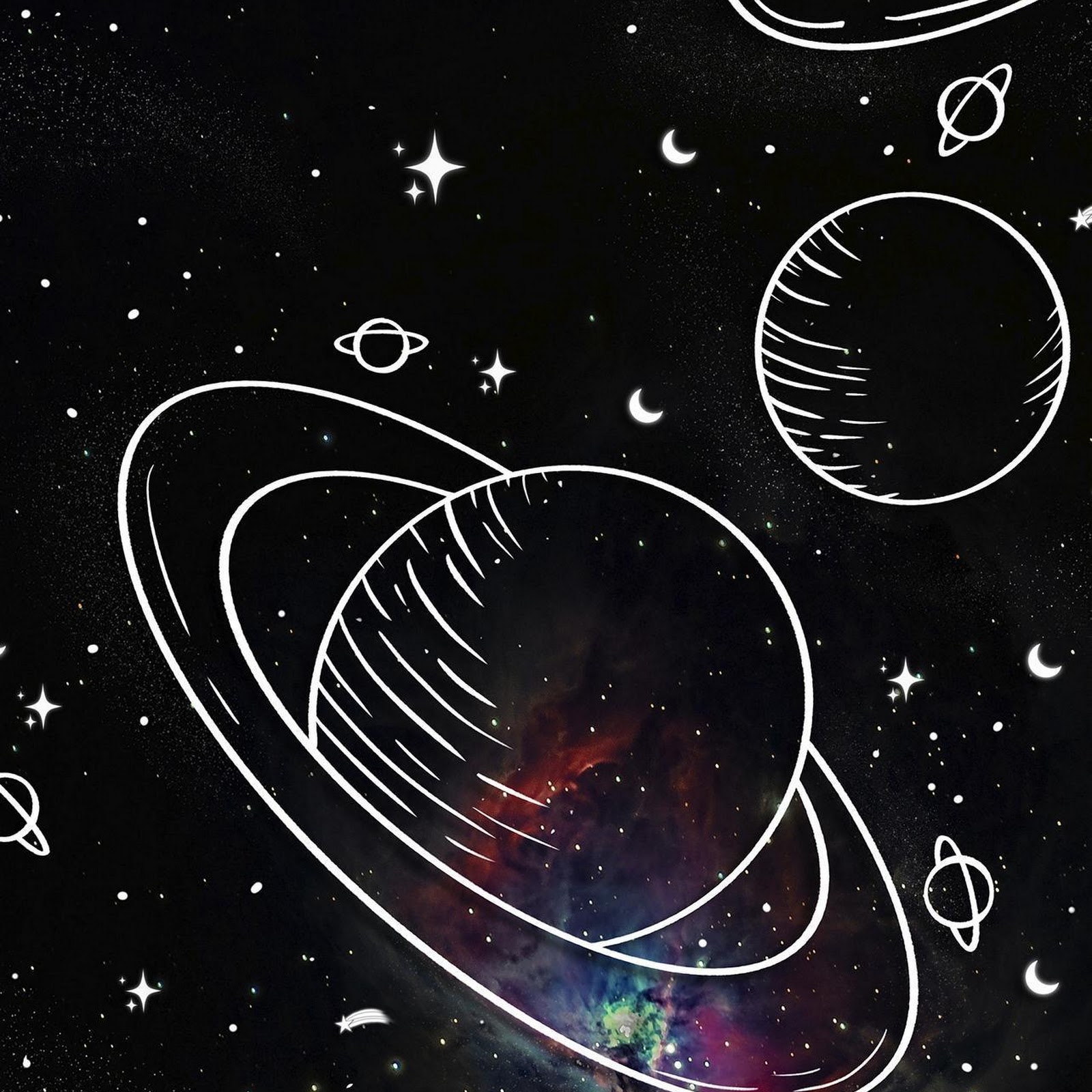 Download Hand Drawn Planets In Space Full HD iPhone