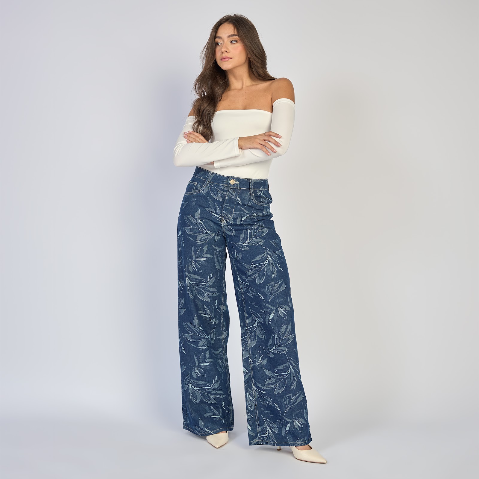 Jean dama wide leg tiro alto rígido, color azul oscuro