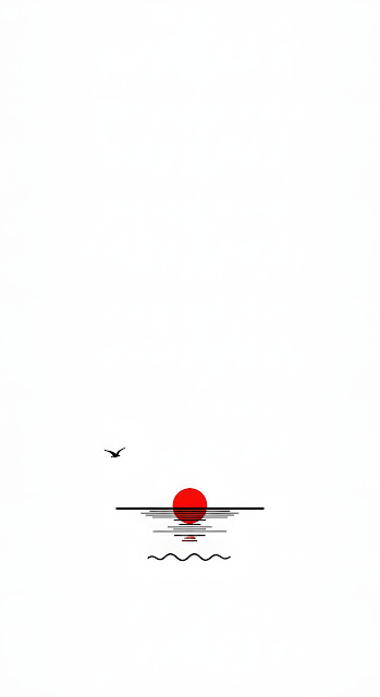 Ultra-Minimalist Red Sun, Horizon Line and Flying Bird Graphic - Free mobile Wallpaper