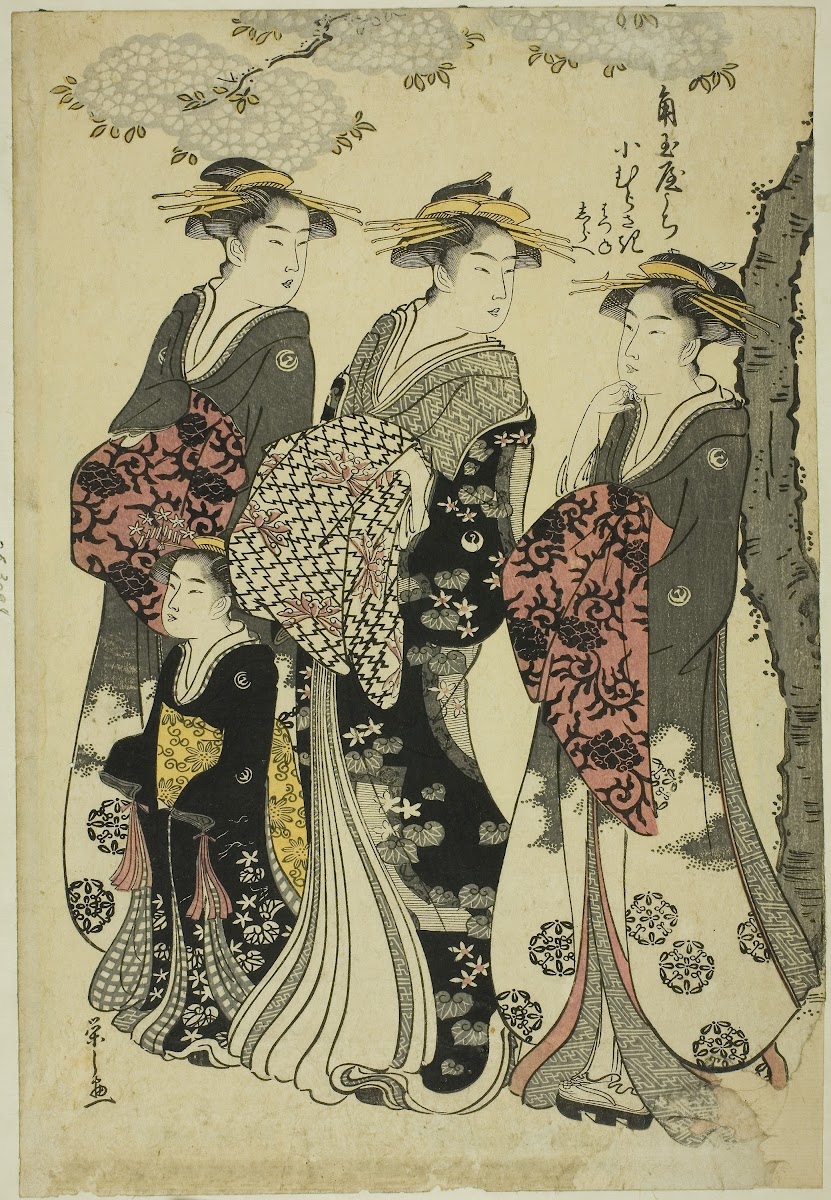 Komurasaki of the Kadotamaya with Attendants Hatsune and Shirabe 1791