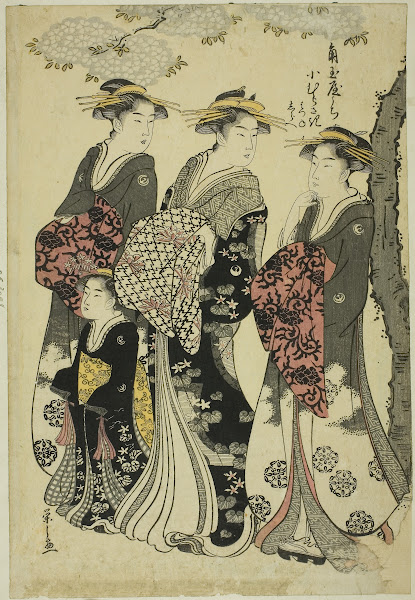 Komurasaki of the Kadotamaya with Attendants Hatsune and Shirabe 1791