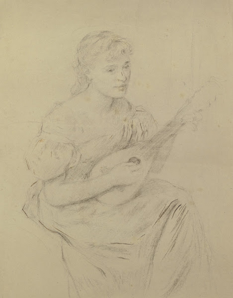 Mandoline spielende junge Frau Lautenspielerin ca 1870