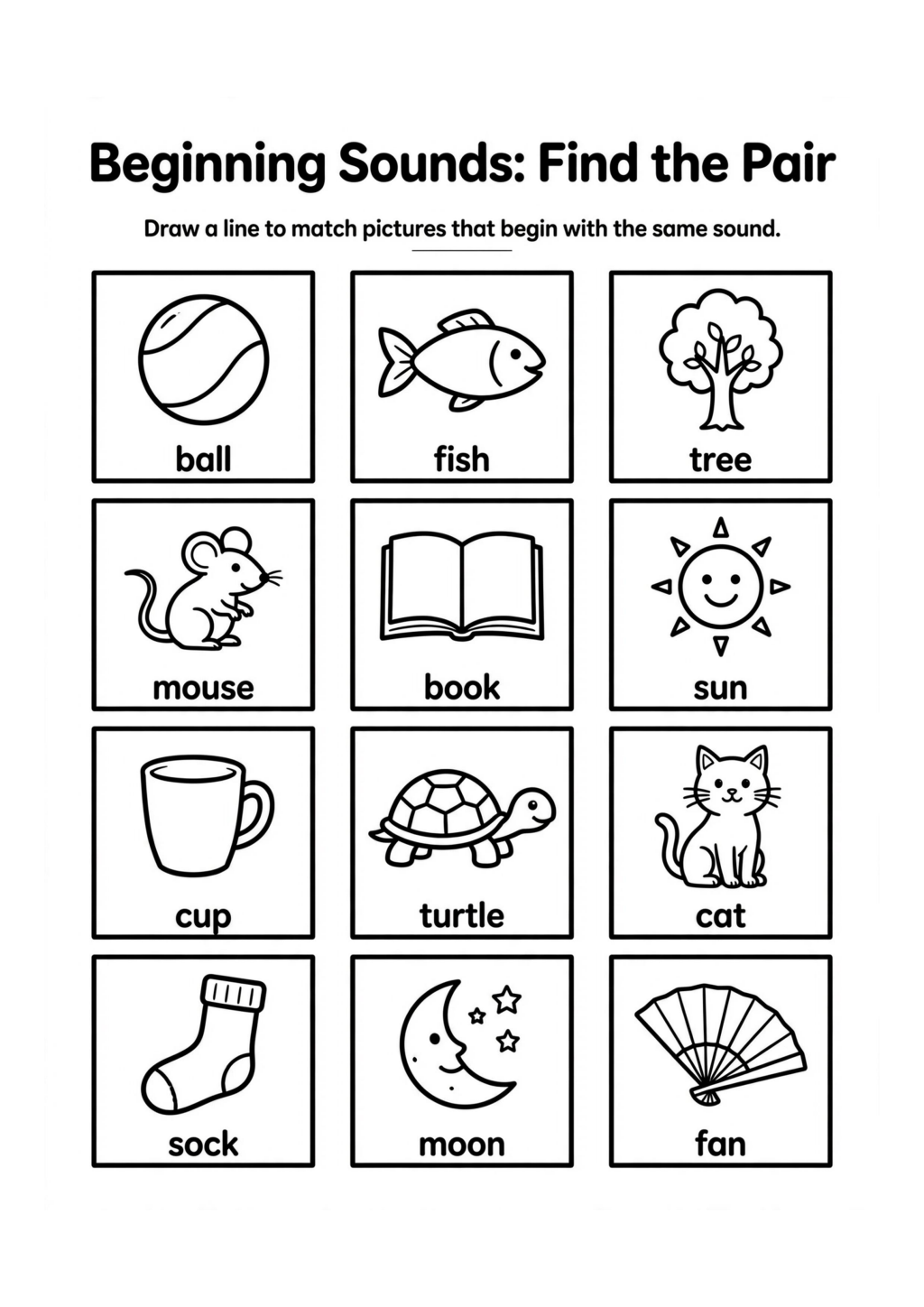 Beginning Sounds Find the Pair Worksheet