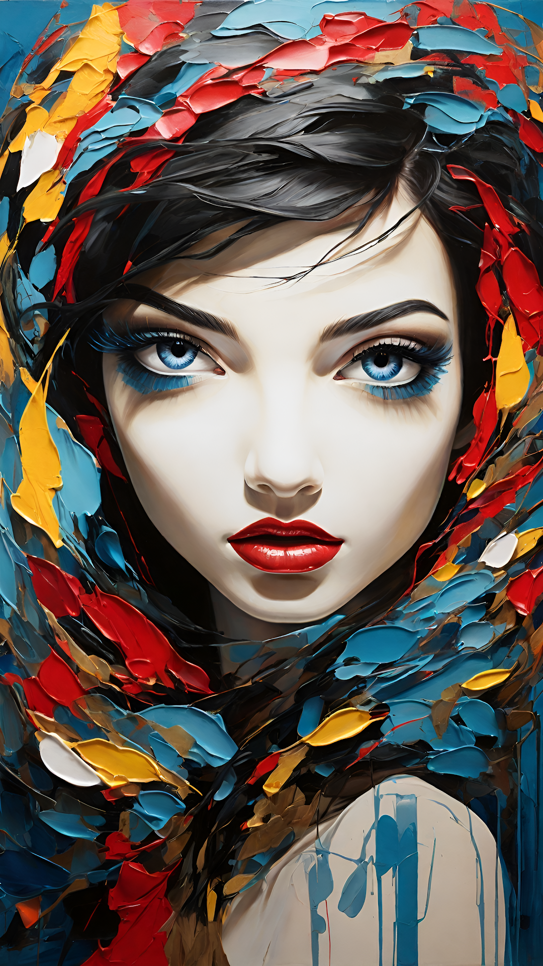 Vibrant Oil Painting Portrait of Woman with Blue Eyes - Free 4K mobile Wallpaper