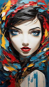 Vibrant Oil Painting Portrait of Woman with Blue Eyes