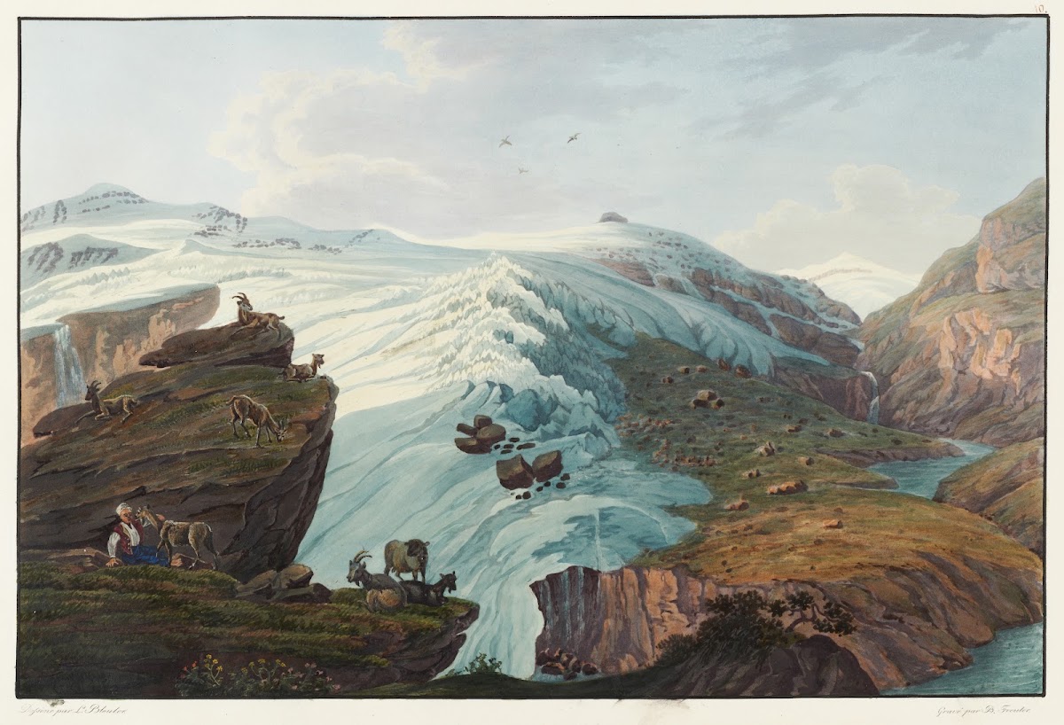 Vue du Glacier du Rheinwald prise près les cabanes des bergers de Bergame