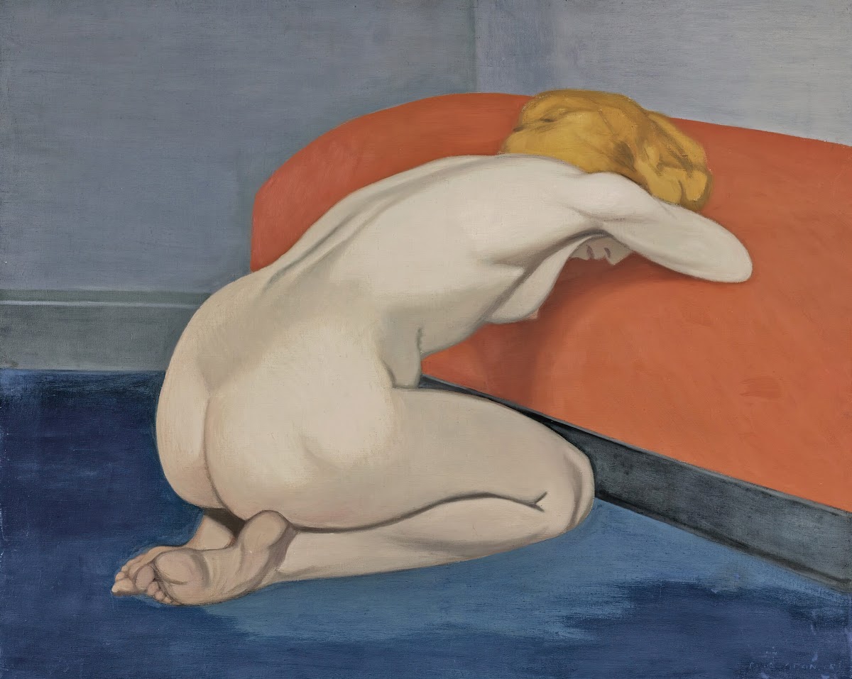 Naked Woman Kneeling In Front of a RedCouch 1915