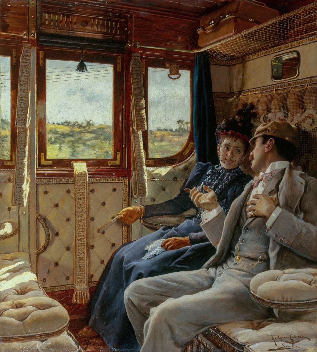 Couple dans un compartiment de train 1895