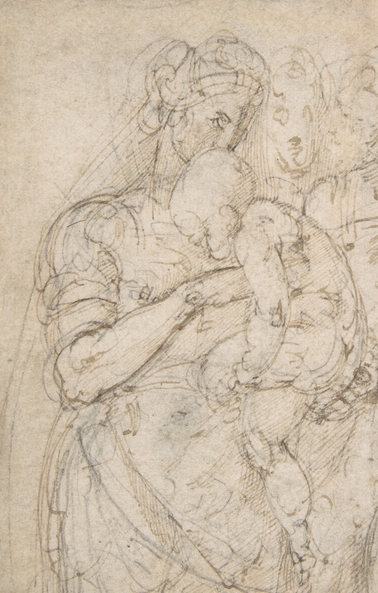 Standing Virgin with Child Two Heads at Upper Right 1530