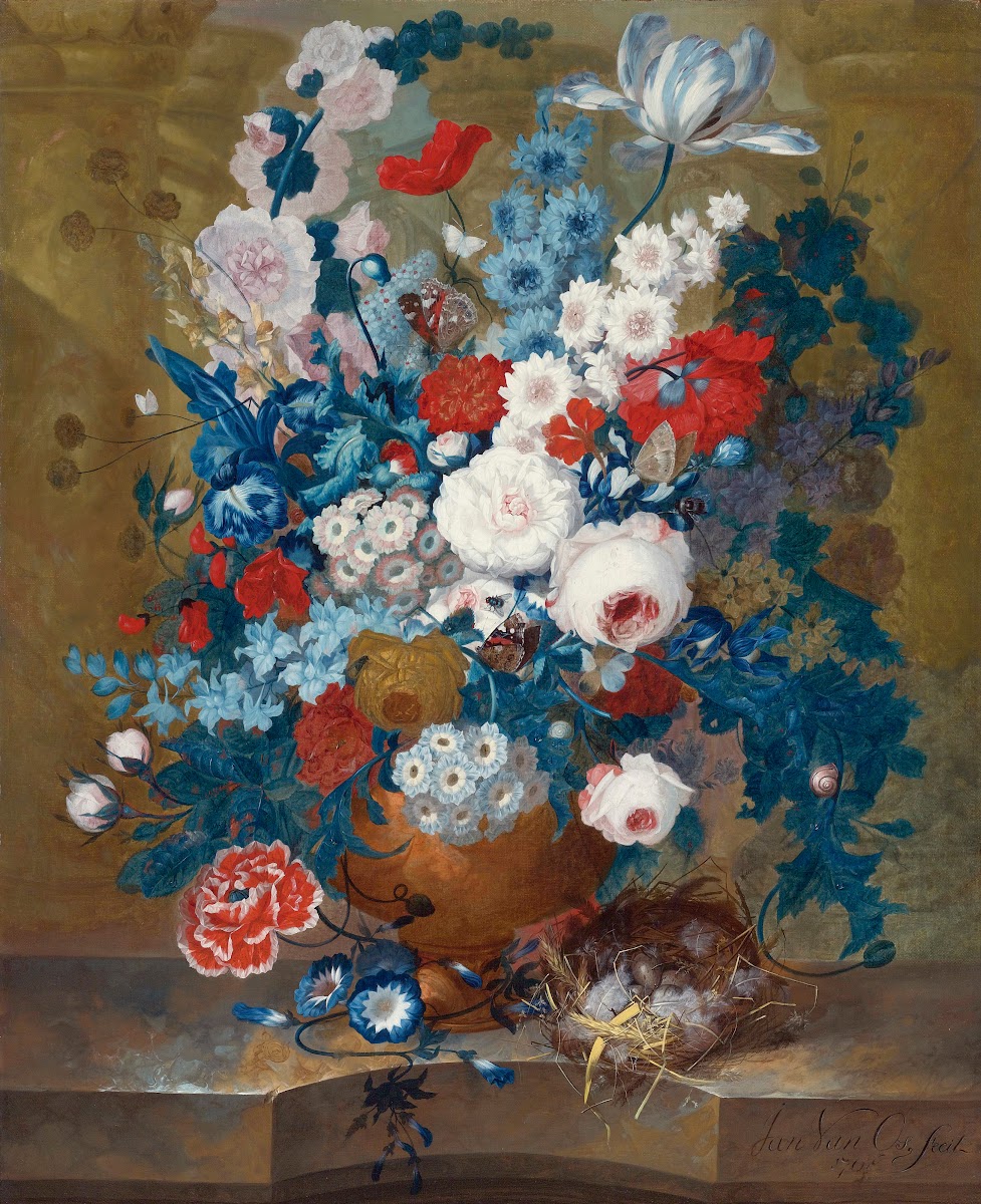 Flower Still Life With A Birds Nest On A Ledge 1765