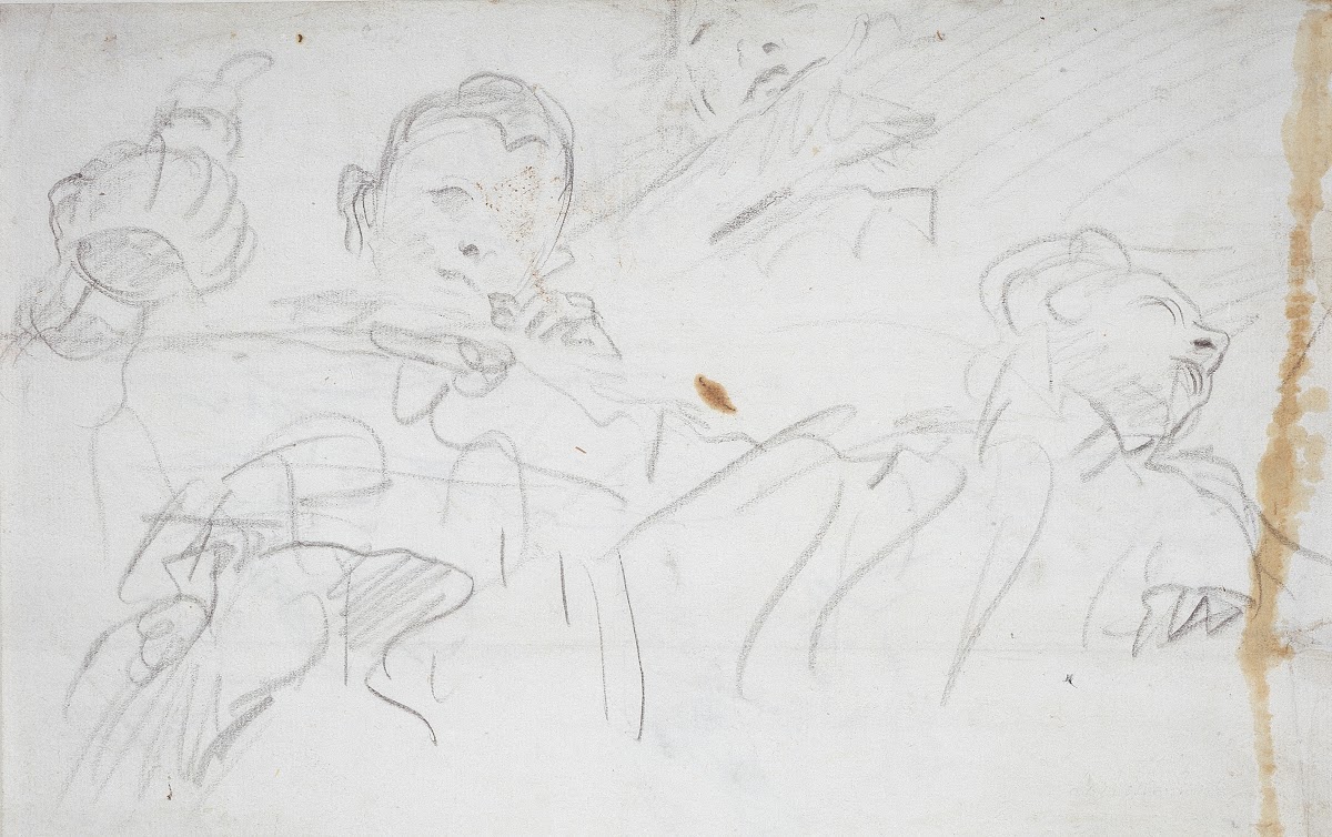 Studienblatt drei Figuren und ein Arm ca 1740  1745