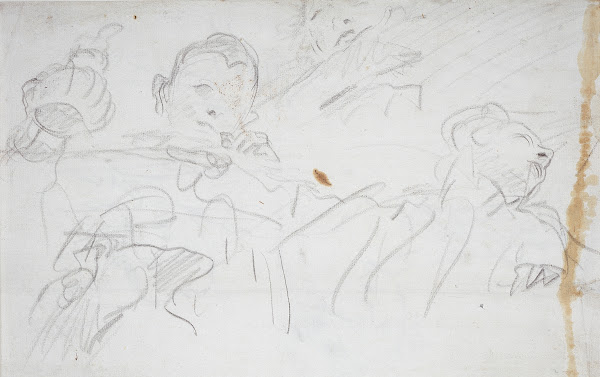 Studienblatt drei Figuren und ein Arm ca 1740  1745