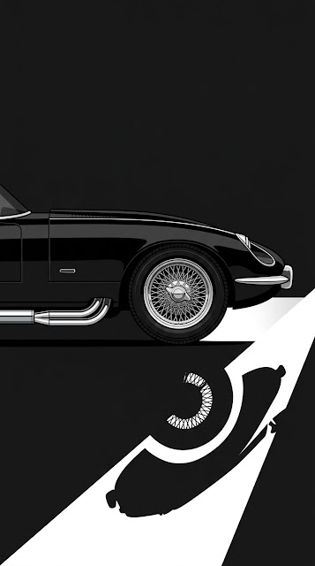 Minimalist High-Contrast Vector Illustration of a Classic Black Sports Car - Free mobile Wallpaper