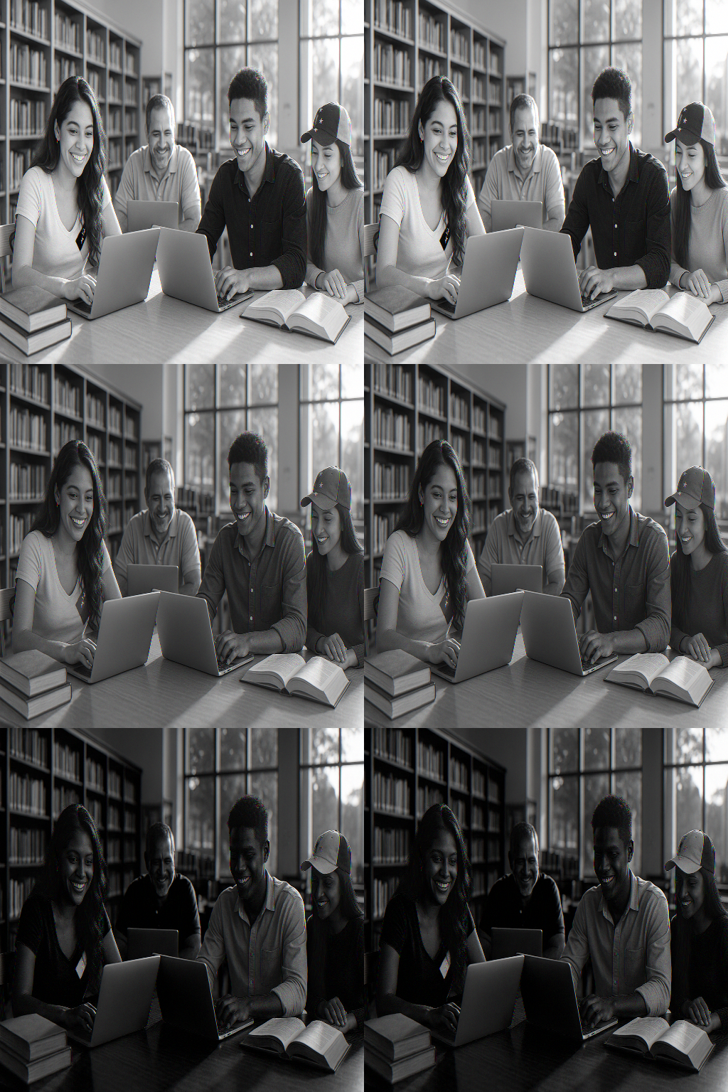 Venezolanos en una biblioteca pública, estudiando y conectándose