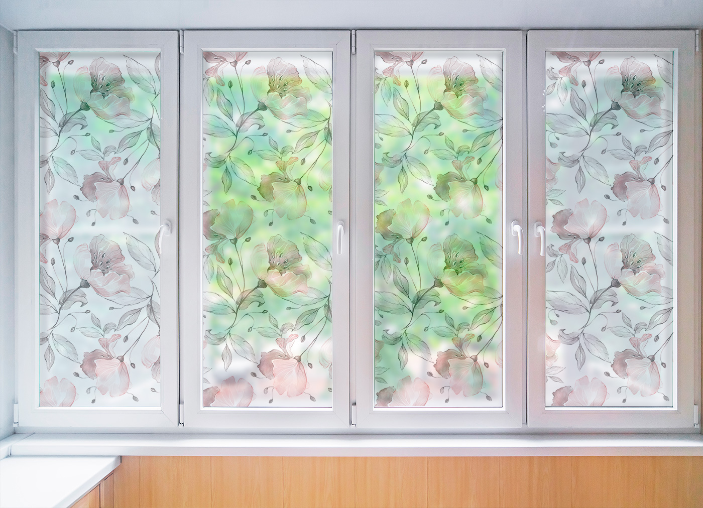 Privacy window film frosted blush poppy floral