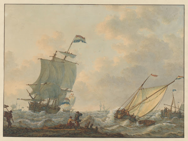 Zeilschepen op woelig water 1816