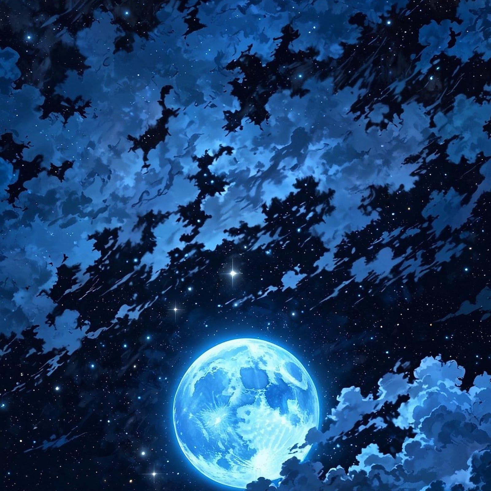 Download Bright Blue Moon Sky Art Full HD iPhone