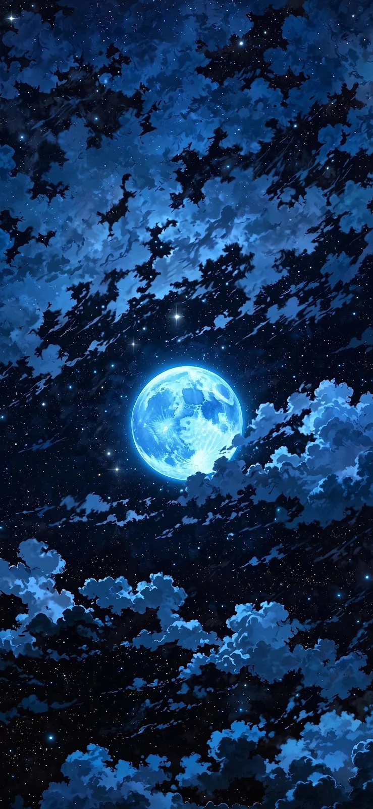 Bright Blue Moon Sky Art - Digital Painting Full HD iPhone Wallpaper (1181x2558)