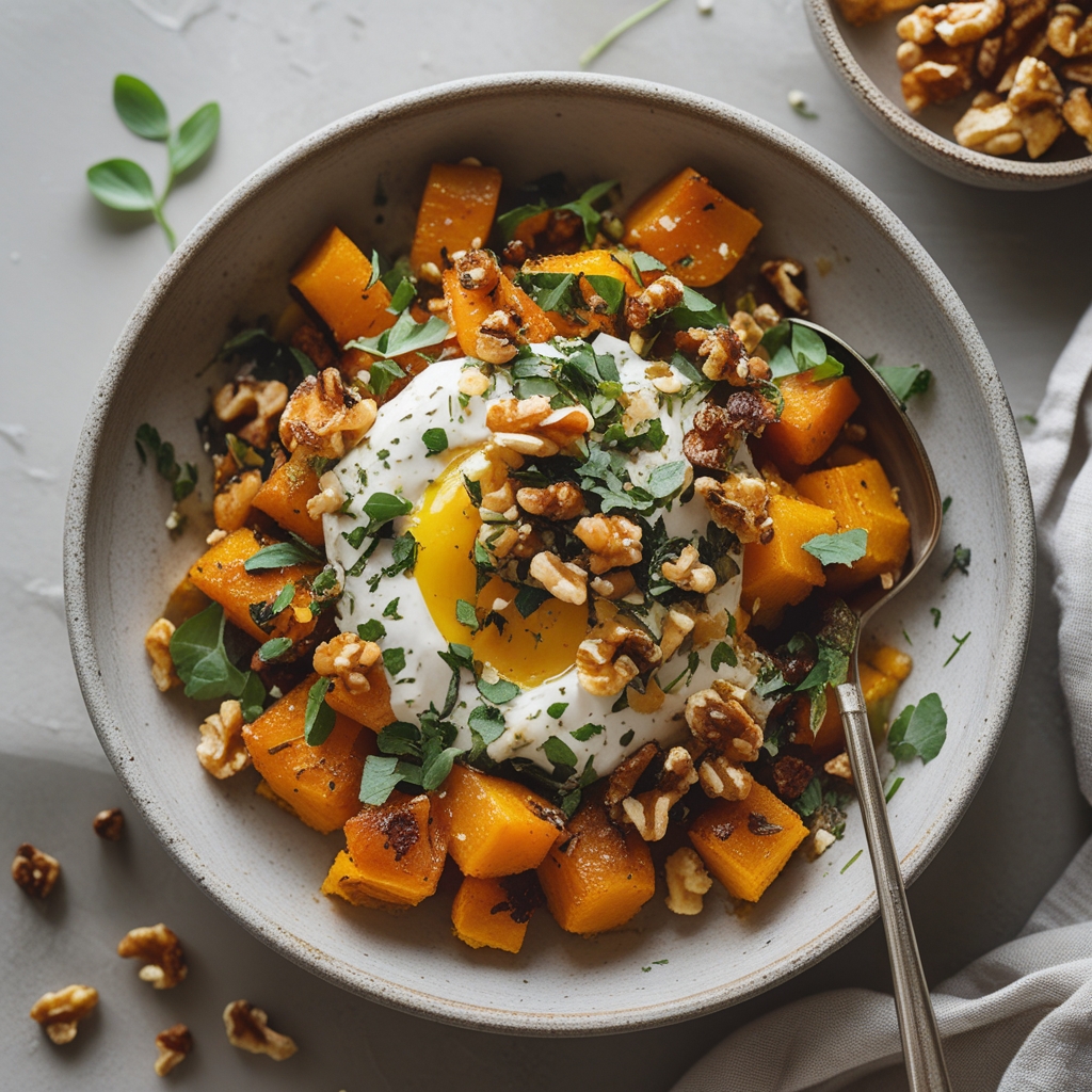 Za'atar Spiced Butternut Squash & Feta Bake with Crispy Walnut-Herb Topping