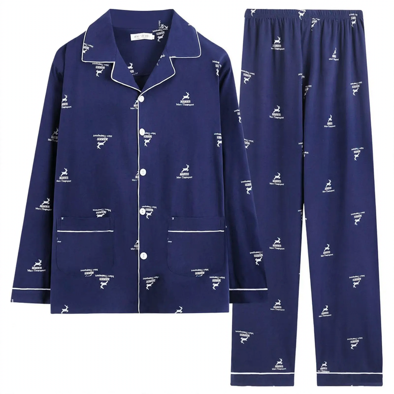Herren-Pyjama-Set, 100% Baumwolle, Langarm