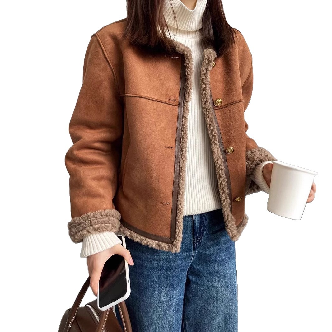 Damen-Winterjacke, Plüsch-Optik, gefüttert, lässiger Stil