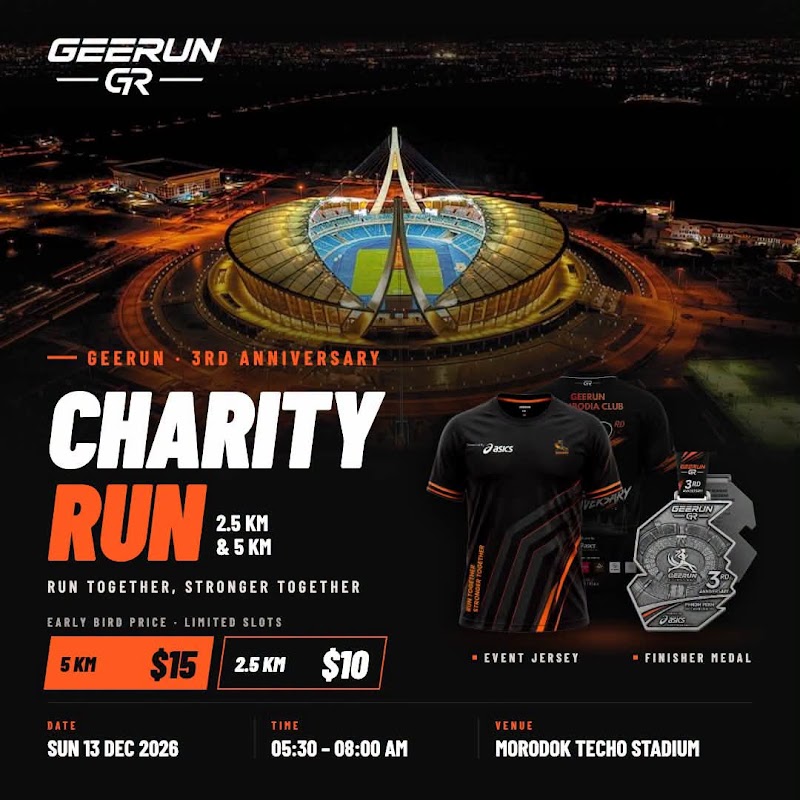 GeeRun 3rd Anniversary Charity Run 2026 poster (13 Dec, Morodok Techo)