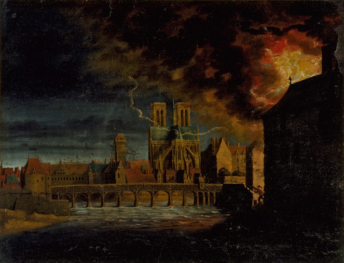 Le chevet de Notre Dame le pont de la Tournelle et lîle Saint Louis durant un in