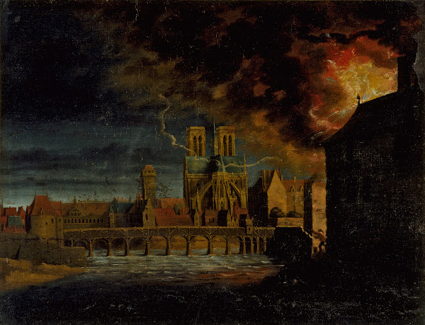 Le chevet de Notre Dame le pont de la Tournelle et lîle Saint Louis durant un in