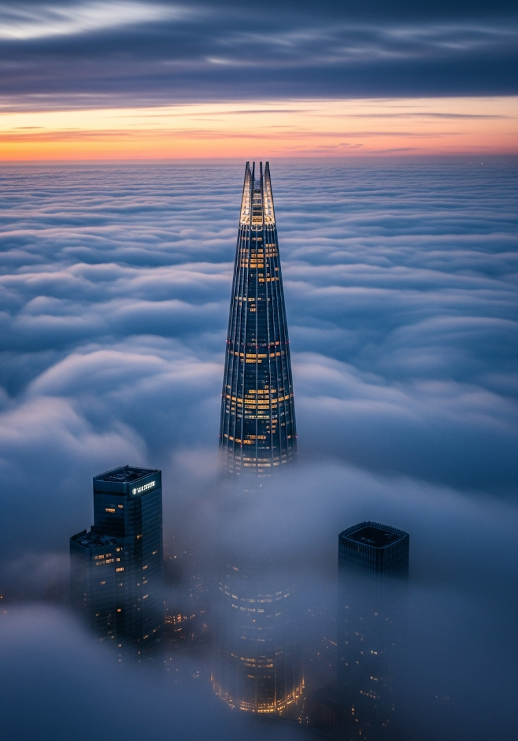 Skyscraper in Morning Clouds