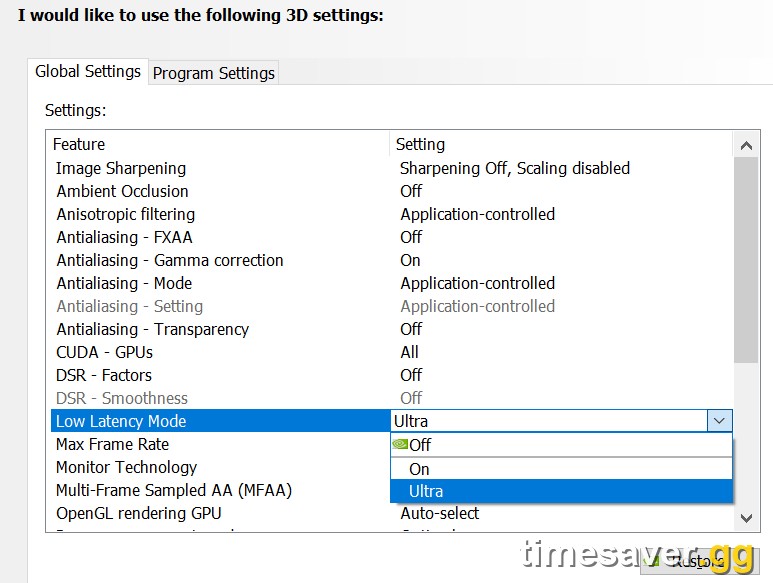 The NVIDIA Control Panel's Low Latency Mode set to Ultra — one of the driver-level tweaks you can enable before MW4's beta even downloads.