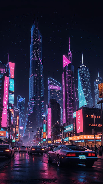 Futuristic City with Neon Skyscrapers at Night - Free mobile Wallpaper