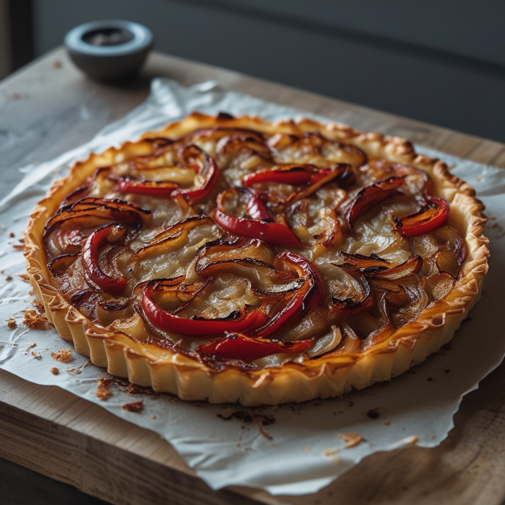 Crispy Smoky Red Pepper & Onion Phyllo Tart with Zesty Dill Cream