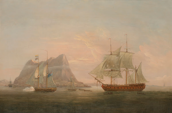 Liguria being taken into Gibraltar by HM Brig Espoir 7 August 1798