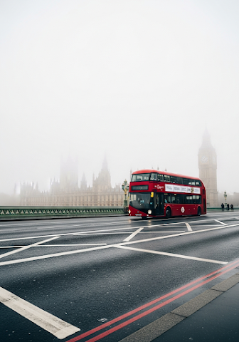 Red Bus in London Fog