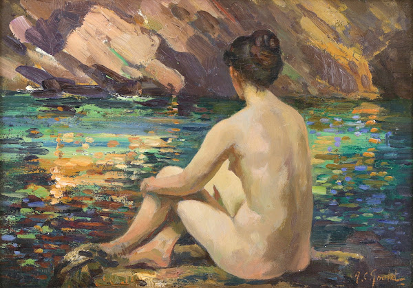 Female Nude Seated On A Rock  Reflections