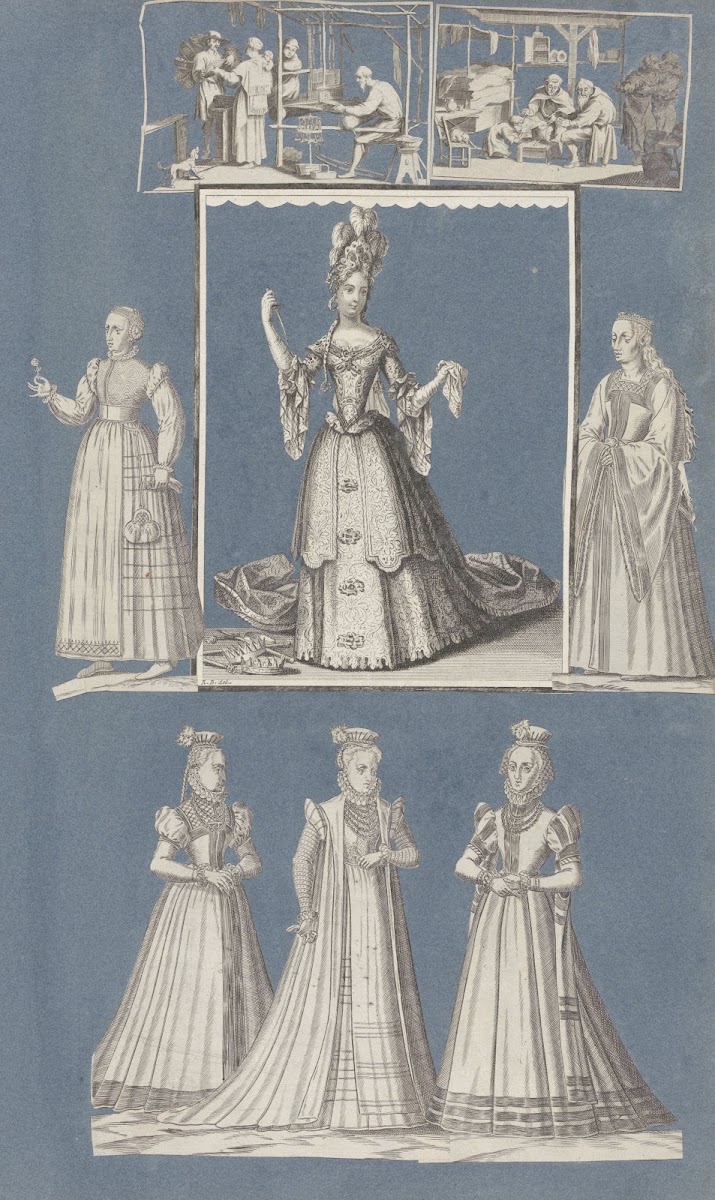 Collage of cut out prints pasted on blue paper Pl 05 1585