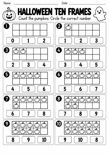 Halloween Ten Frames Worksheet