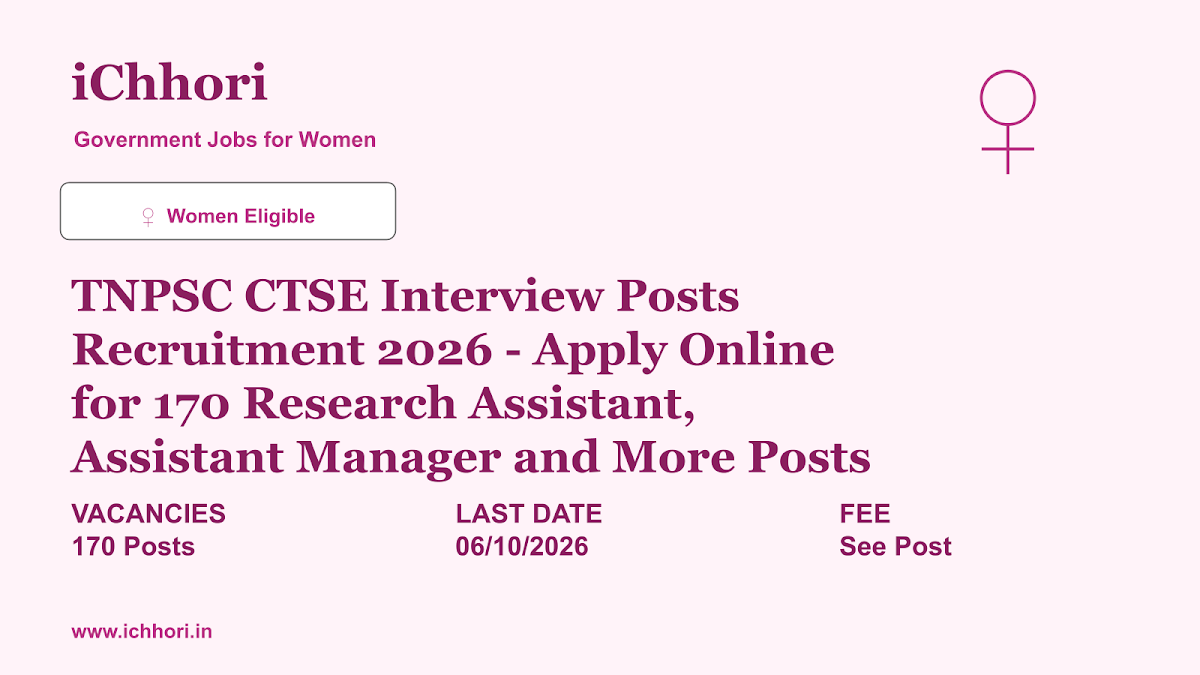 TNPSC CTSE Interview Posts Recruitment 2026 - Apply Online for 170 Research Assistant, Assistant Manager and More Posts - iChhori