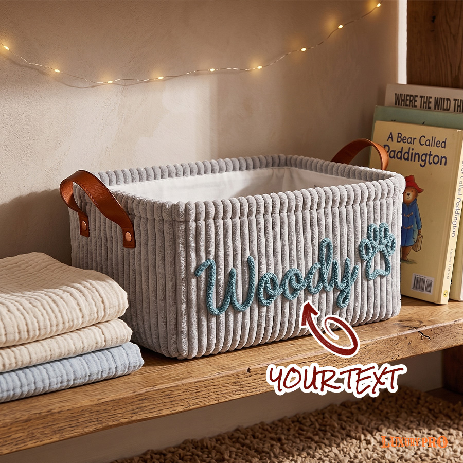Hand embroidered velvet dirty clothes basket
