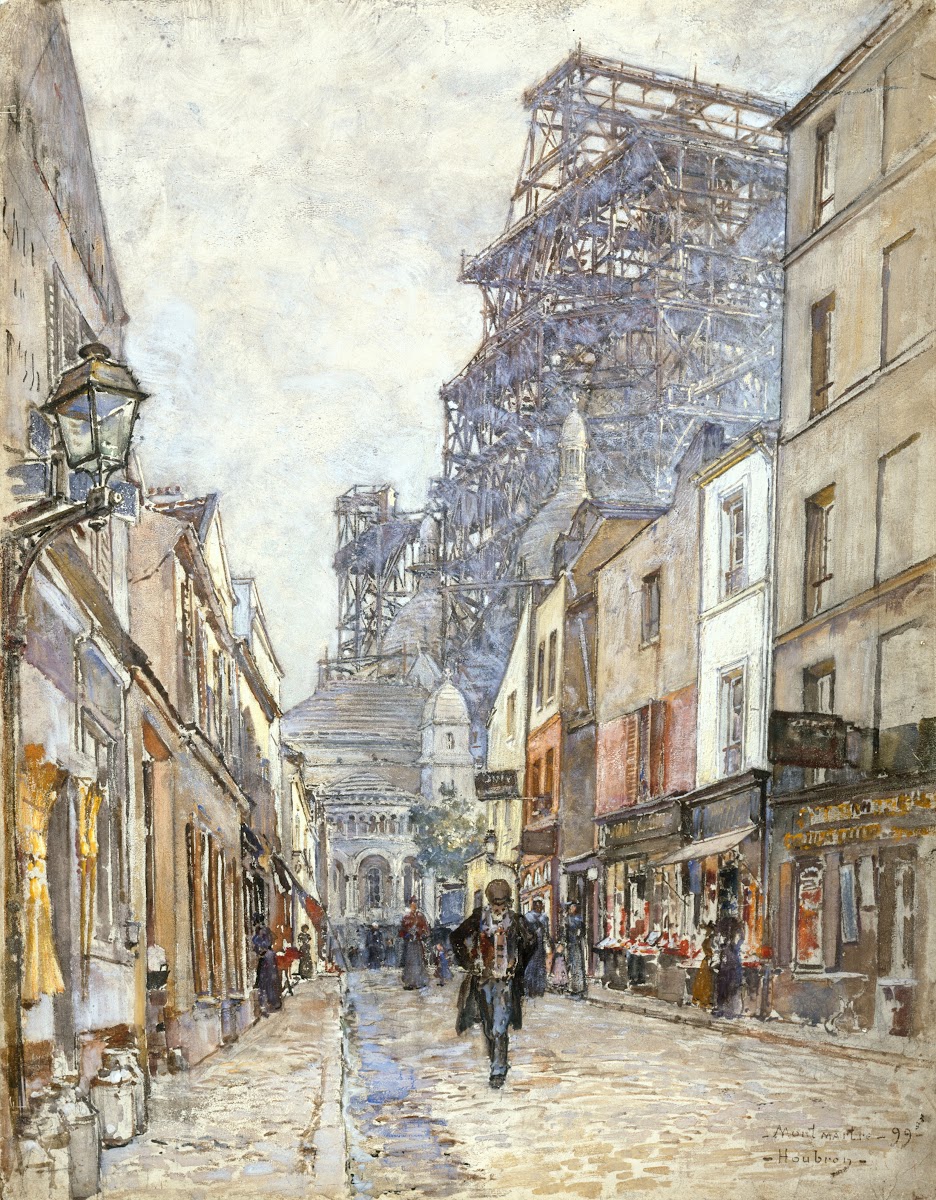 La rue du Chevalier de la Barre avec le Sacré Cœur en construction 1899