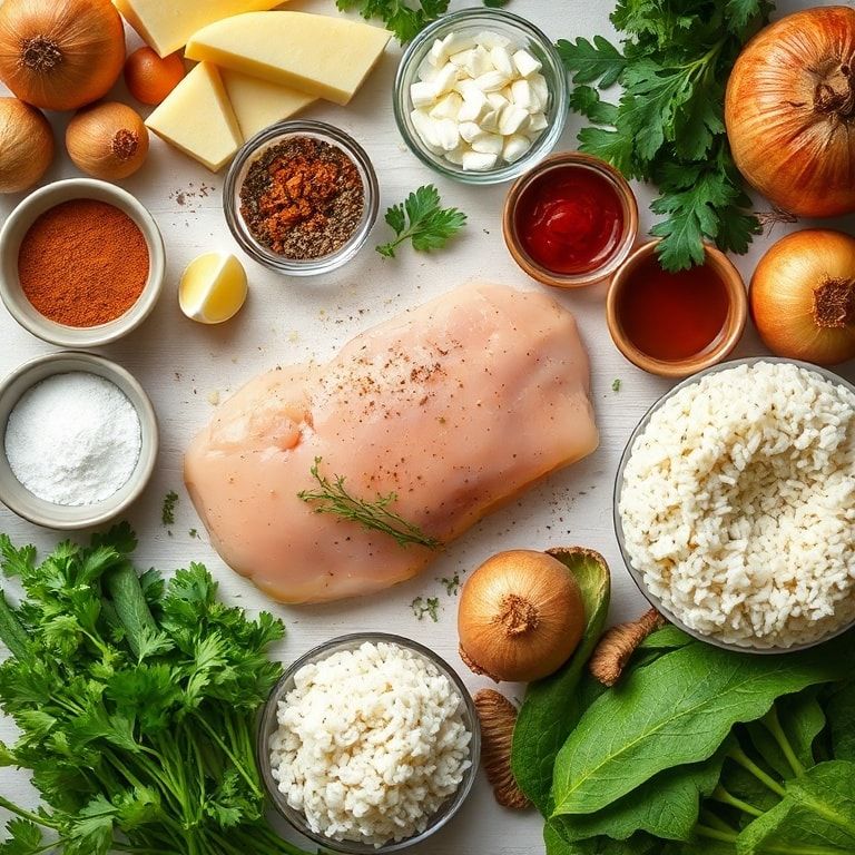 Ingredients for Easy French Onion Chicken Rice Bake for Comfort Dinner: Quick & Cheesy Chicken & Rice Bake
