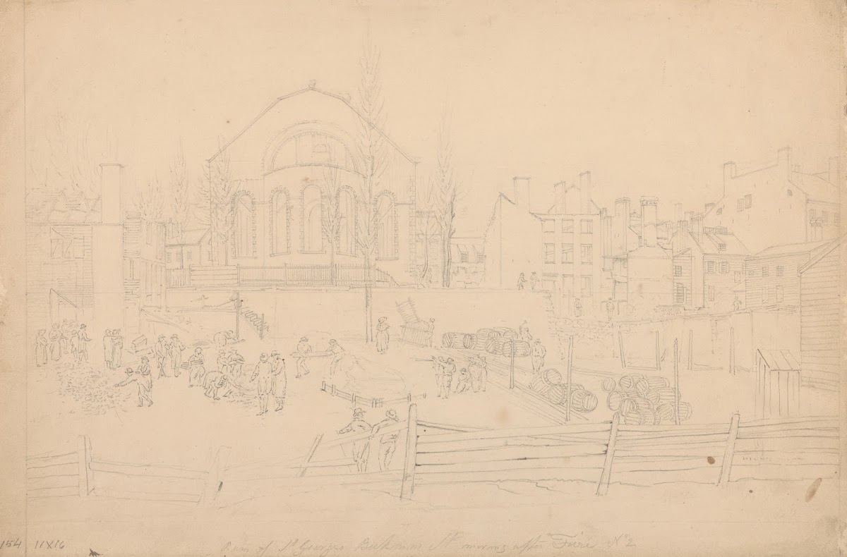 Ruins of St Georges Beekman St morning after fire no 2 1814