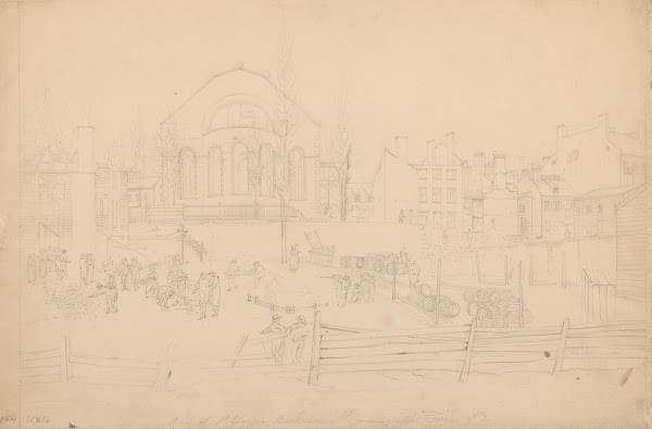 Ruins of St Georges Beekman St morning after fire no 2 1814
