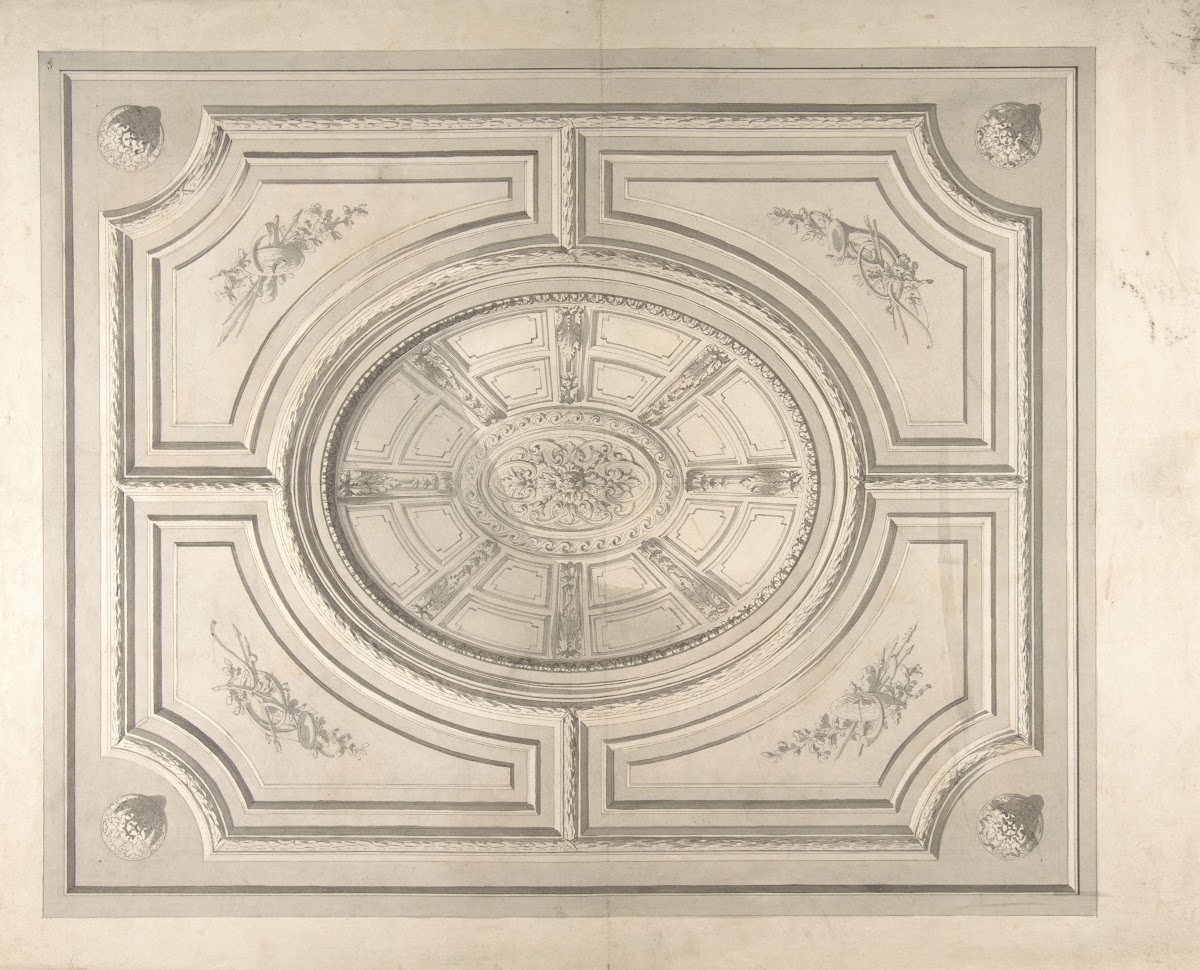 Design for a ceiling with trophies and a trompe loeil coffers 183097