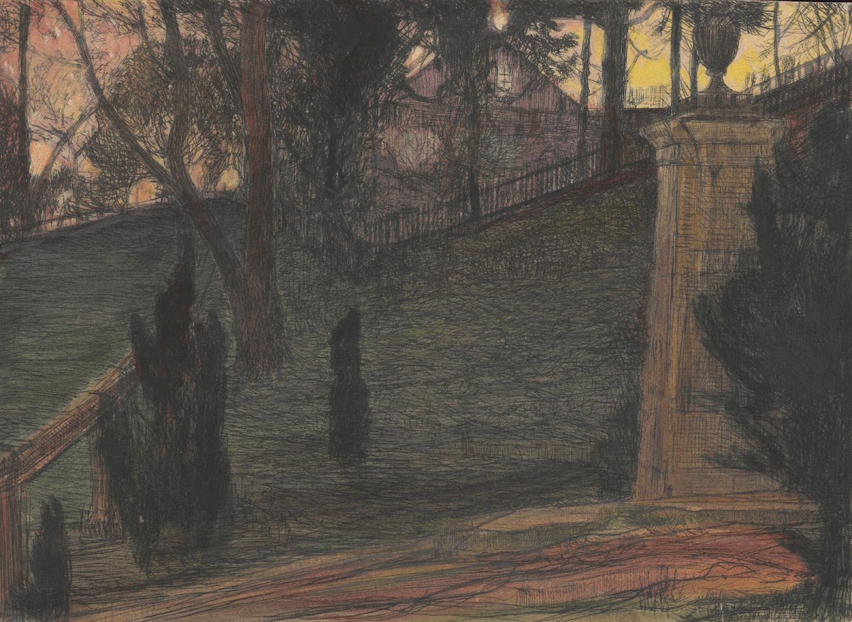 Fragment of a garden with an urn on a pedestal 1911
