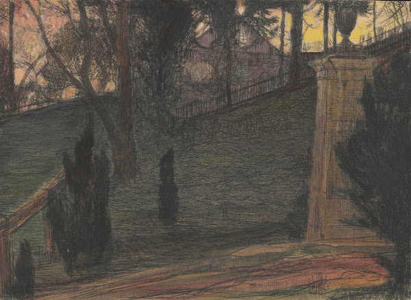 Fragment of a garden with an urn on a pedestal 1911