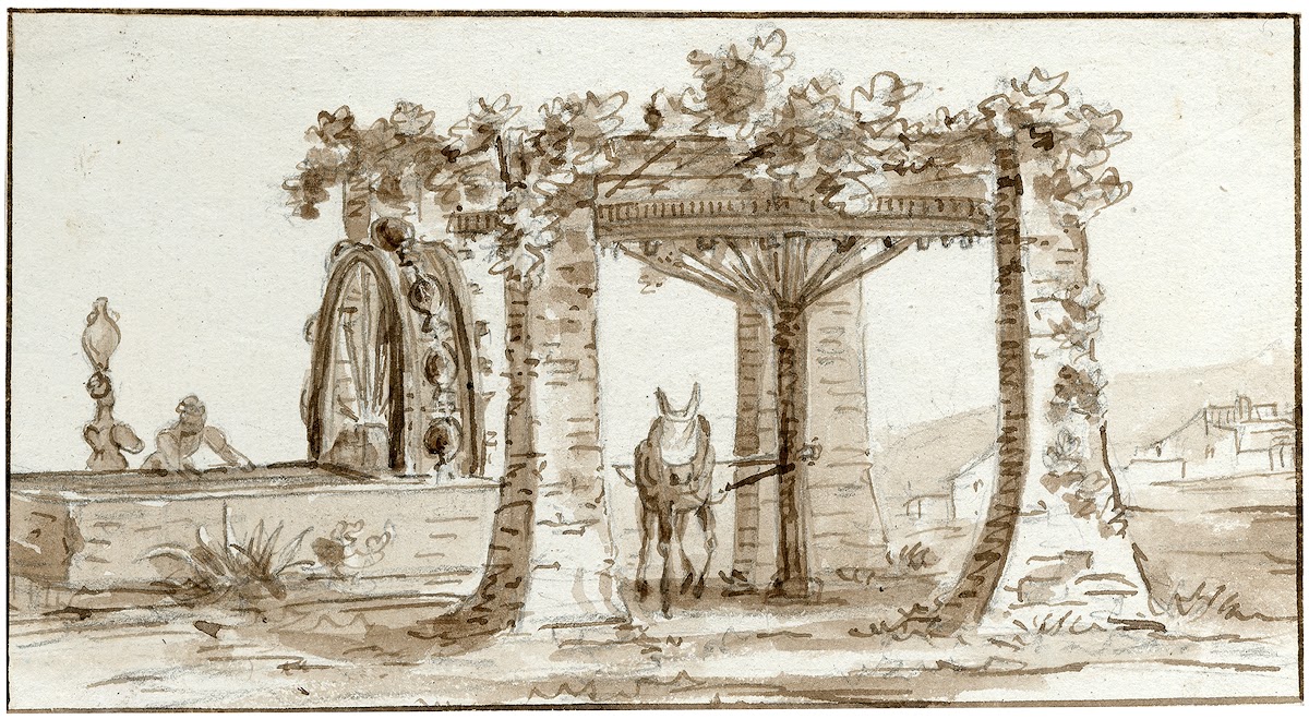 Een waterput met raderwerk en trekezel