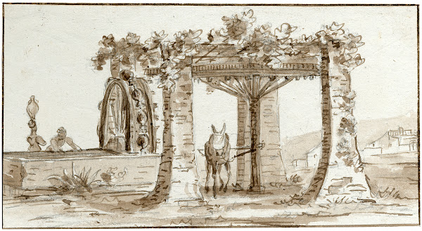 Een waterput met raderwerk en trekezel
