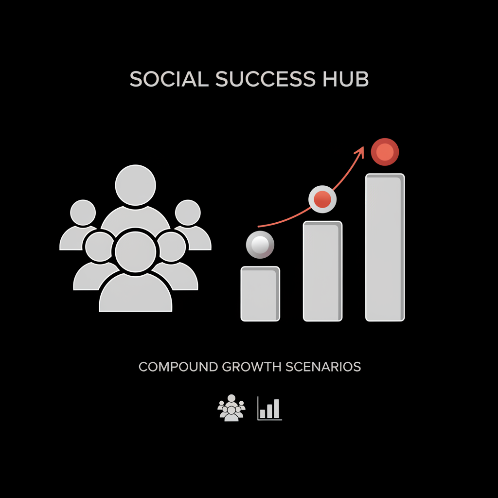 Minimal vector infographic with a crowd silhouette, three increasing stacked bars and an upward arrow illustrating Twitter Blue earnings growth.