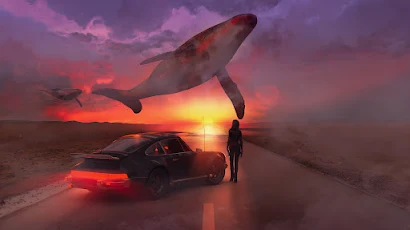 Digital Art, Landscape, Car, Women, Sunset 4K Wallpaper Background